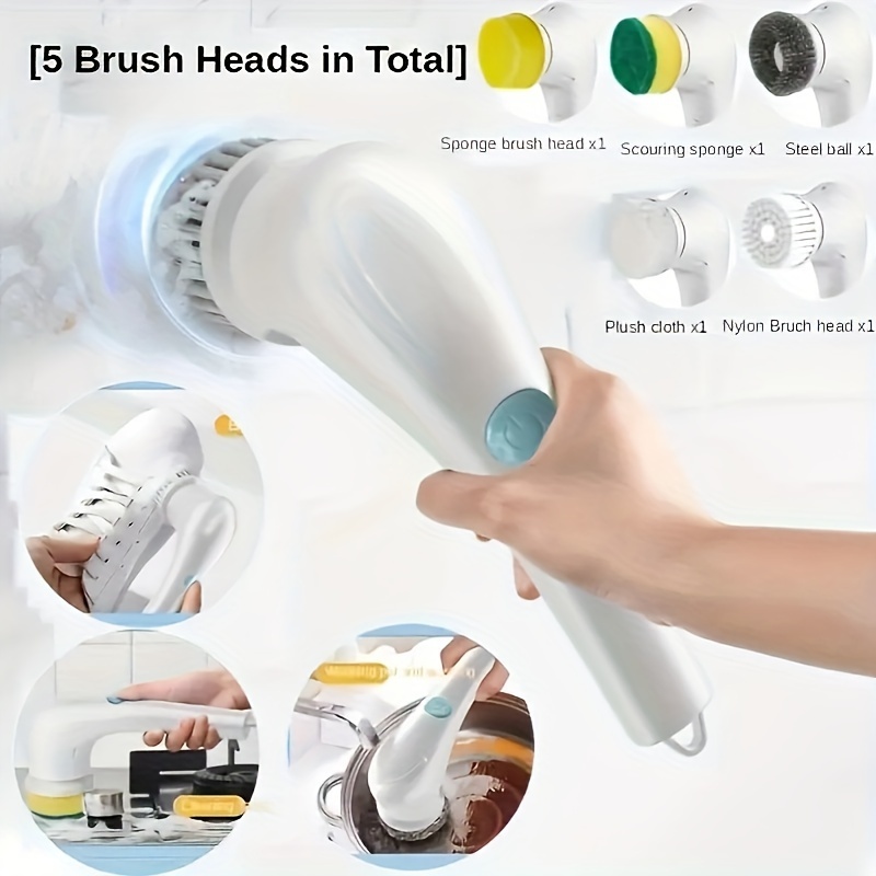 Handheld Cleaning Brush with 5 Replaceable Heads for Bathroom