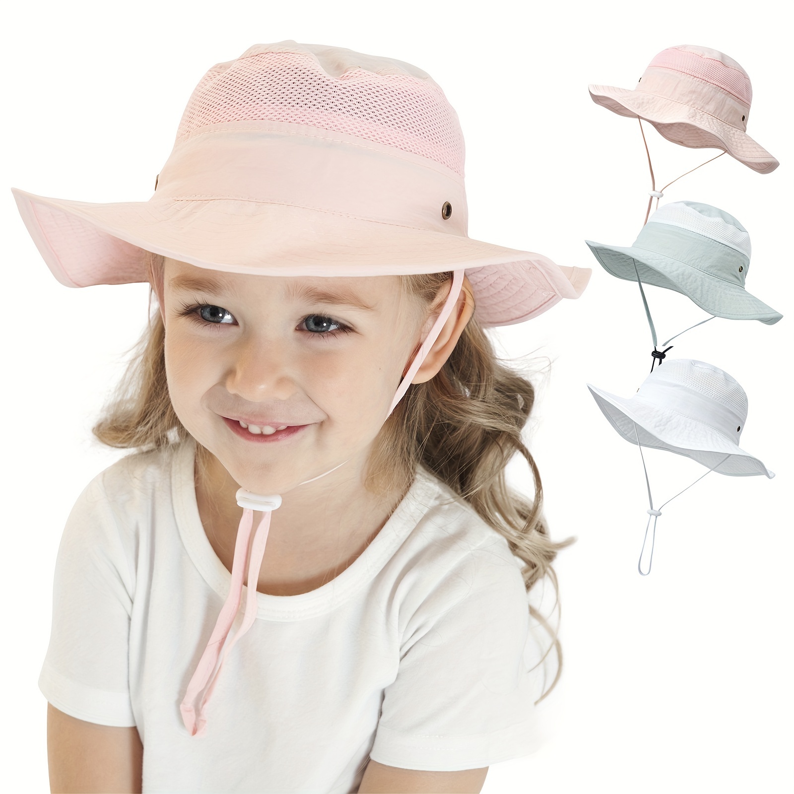 Baby Adjustable Bucket Hat Mesh Breathable Fisherman Hat Wide Brim Beach Basin Hat Sun Hat, Bucket Hats Sunscreen for Boys and Girls,Temu