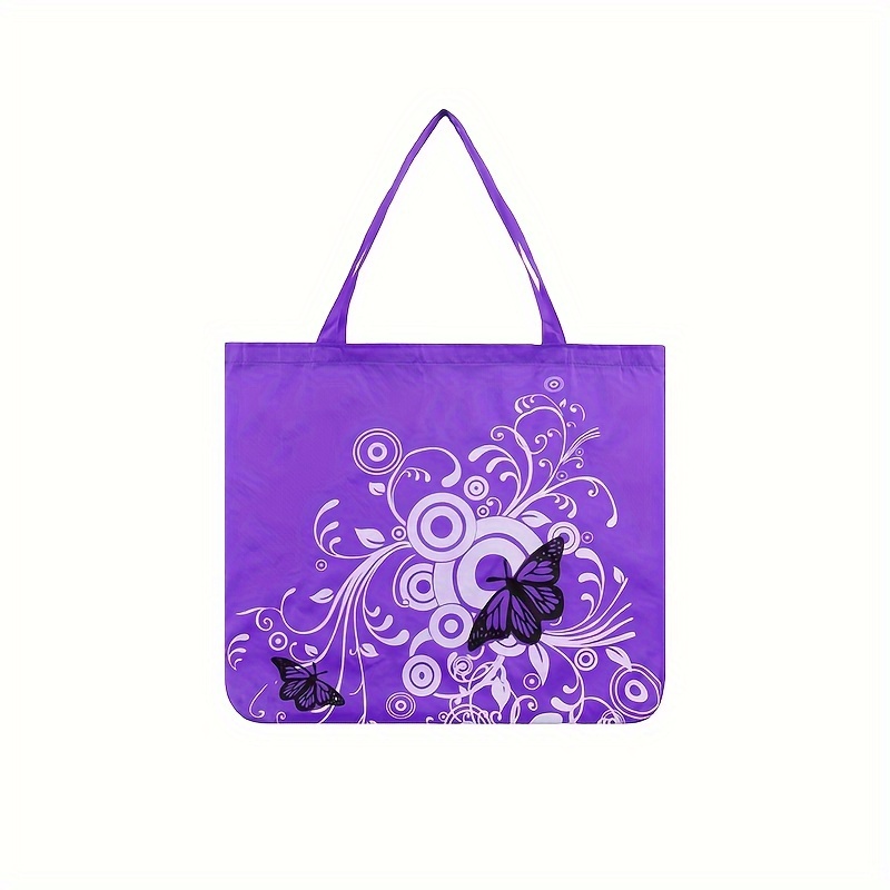 TEMU Bolsa de compras plegable portátil con diseño de y flor, bolsa de almacenamiento de tela Oxford de poliéster con imprimir
