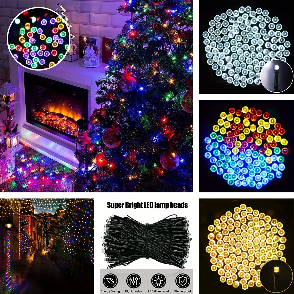 Solar Christmas Lights 100 Led 8 Modes Solar String Lights - Temu