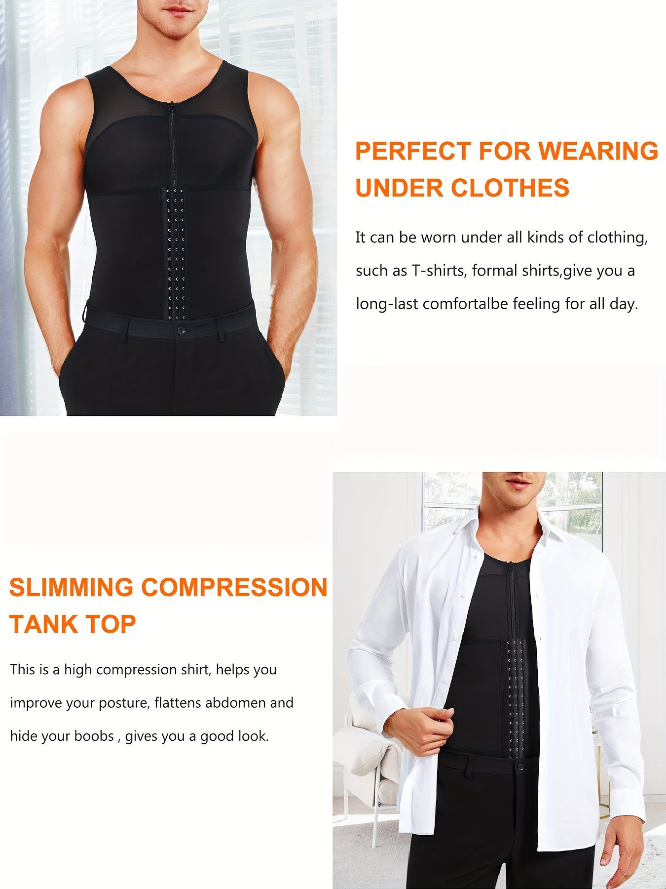 Compression Shirts Zipper Men Slimming Body Shaper - Temu Canada