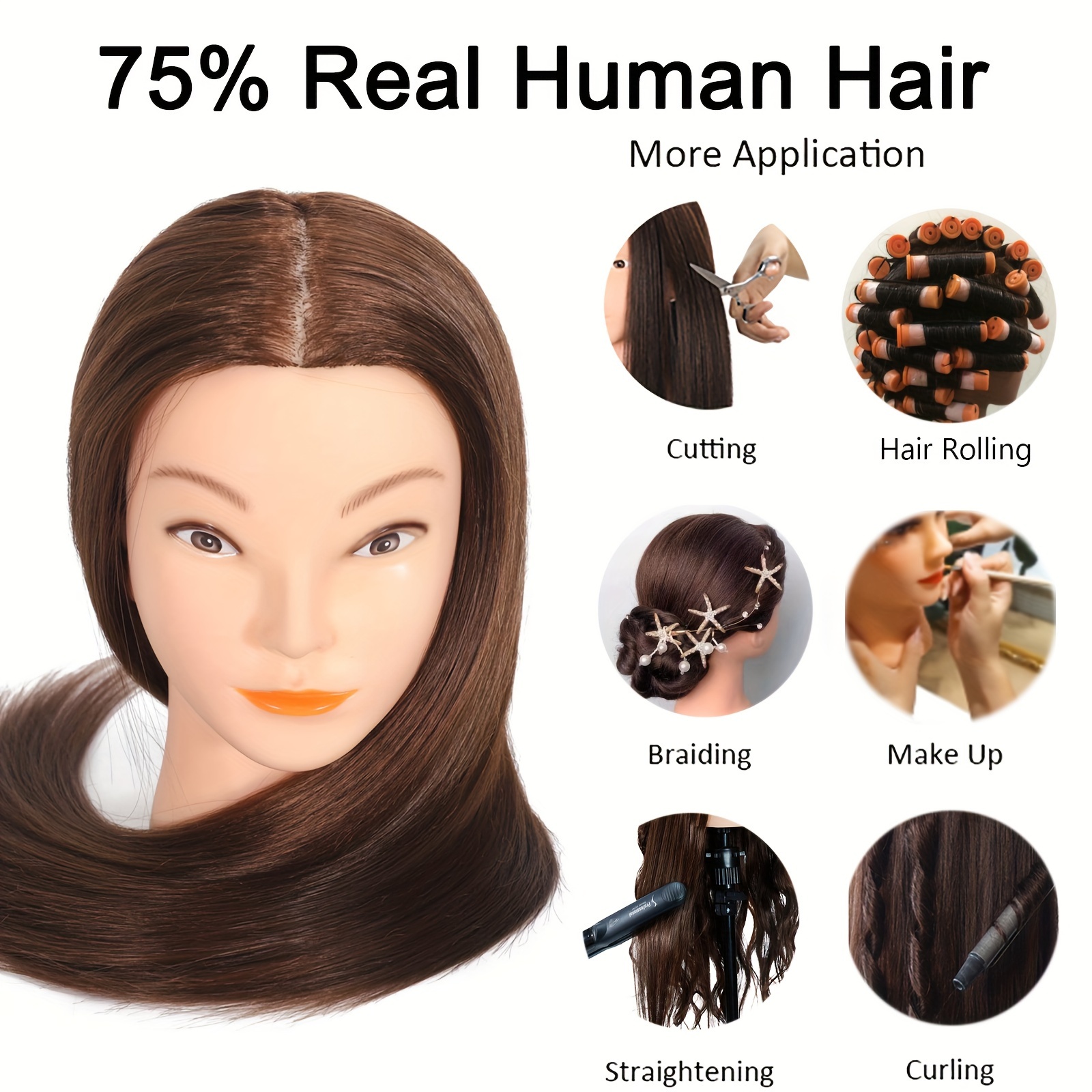 Mannequin Head with 100% Human Hair, TopDirect 18 Dark Brown Real Hair  Cosmetology Mannequin Head Hair Styling Hairdressing Practice Training Doll
