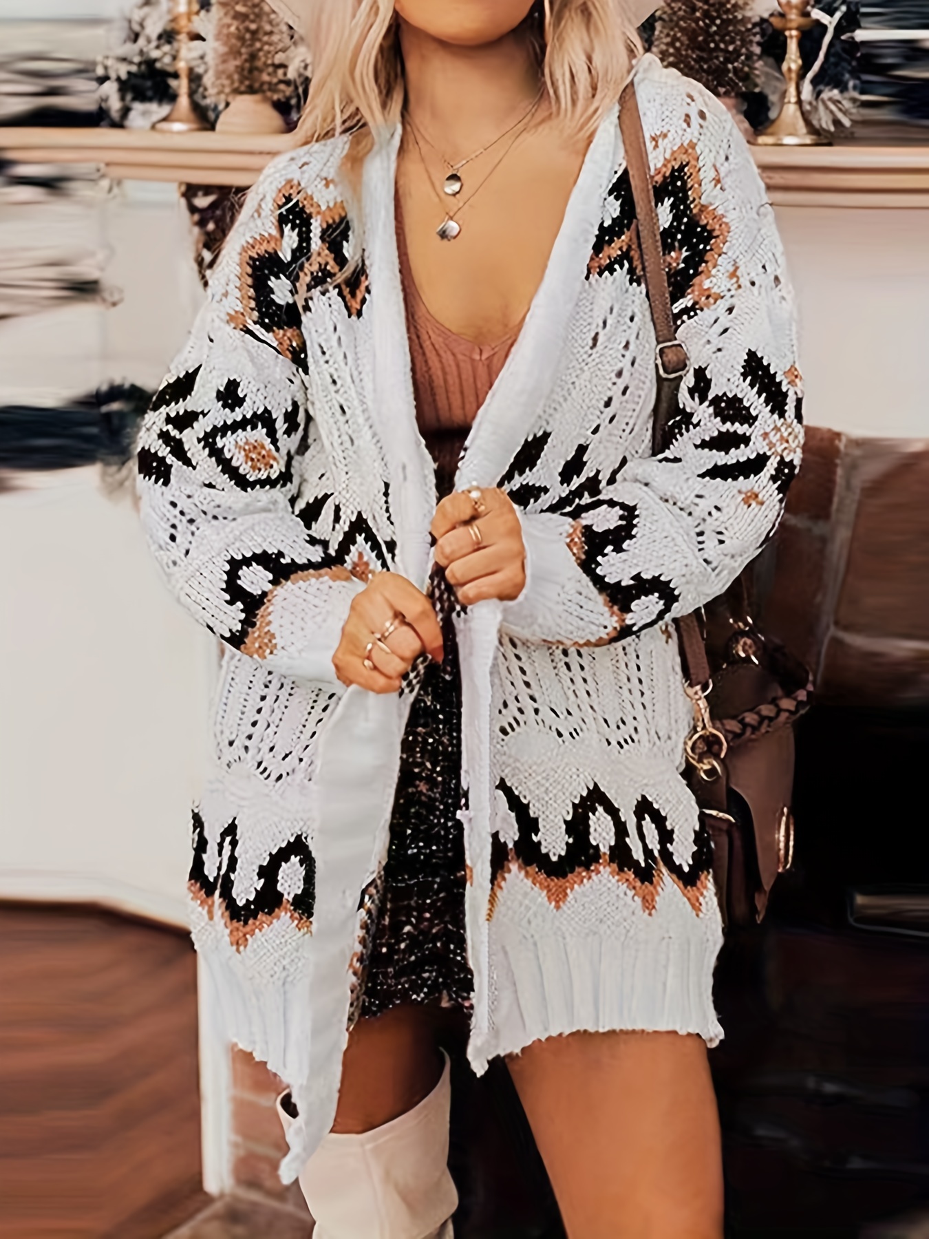 Aztec Print Western Open Front Long Cardigan in 2023  Clothes for women,  Knit sweater coat, Casual outerwear