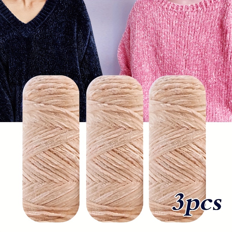 

3pcs Golden Velvet Chenille Yarn, Soft Comfortable Skin-friendly Suitable For Hand Knitting Crocheting Sweater, Coat, Scarf, Hat, Doll, Bag, Crochet Chunky Wool Thread 100g