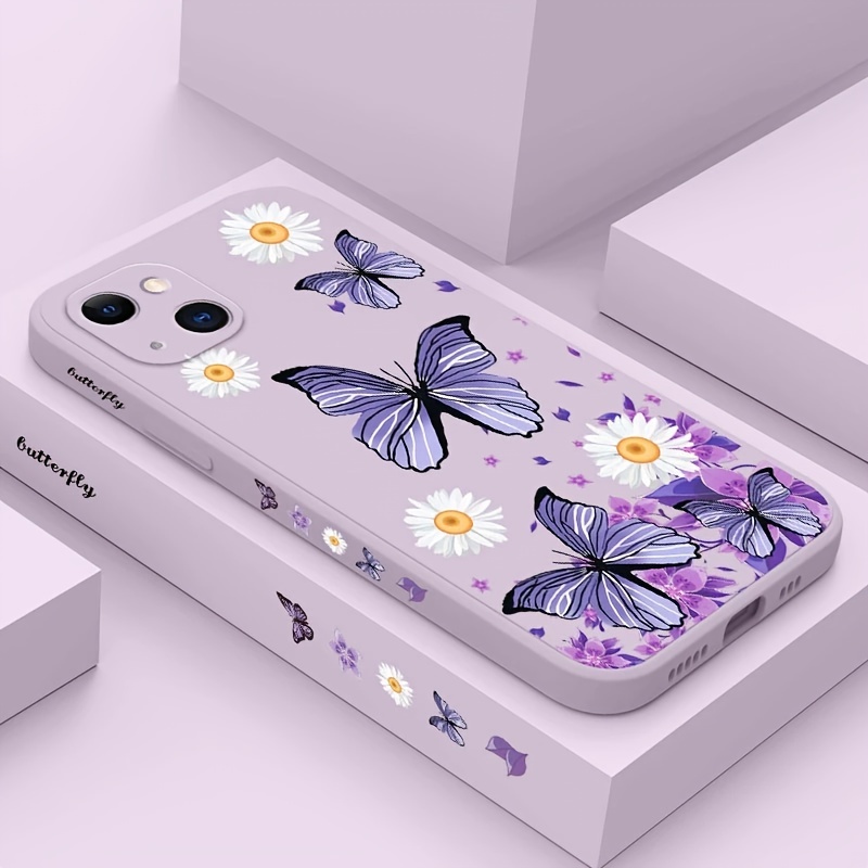 iPhone14, iPhone13, iPhone12 & iPhone11 Phone Case with Purple Butterflies & White Flower Pattern