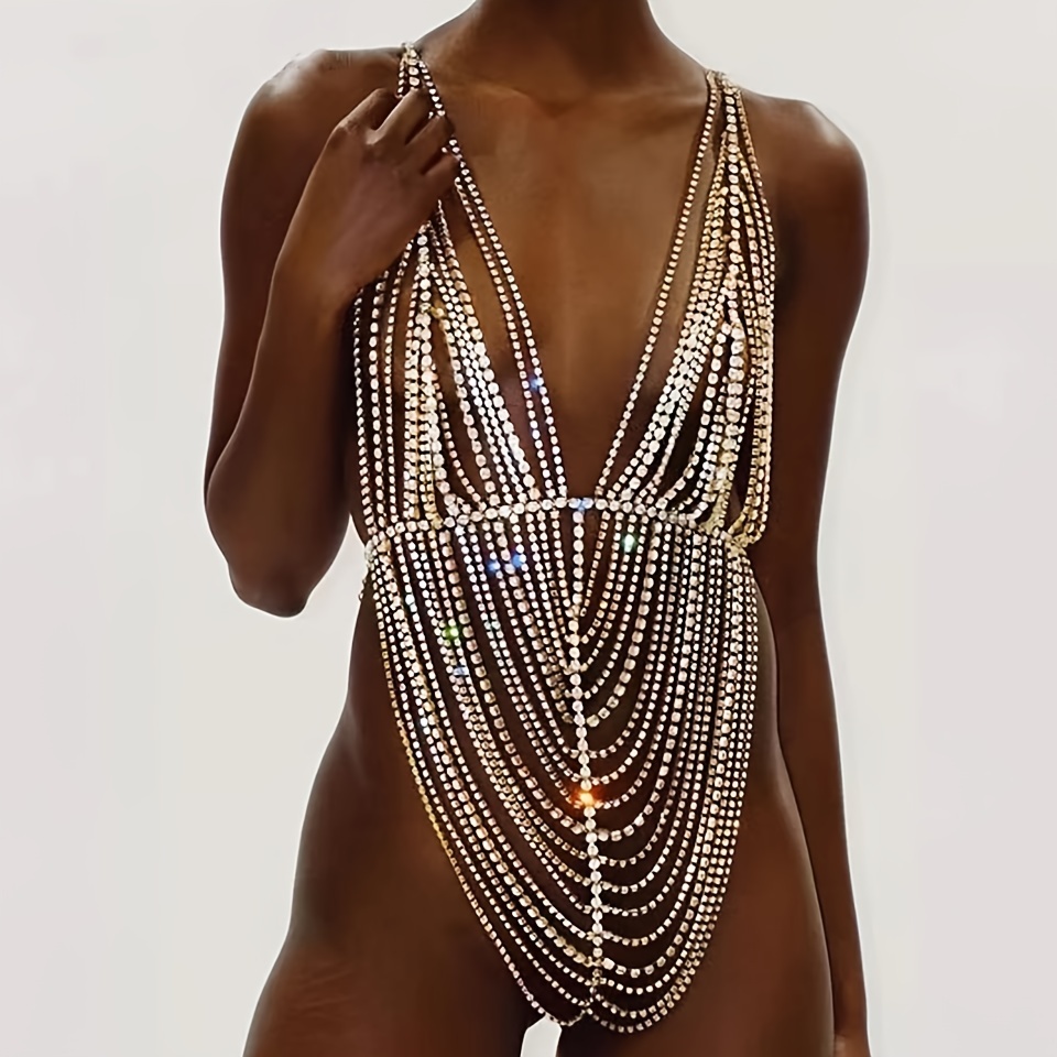 Sexy Iced Shiny Rhinestone Multi Layers Body Chain Collar - Temu