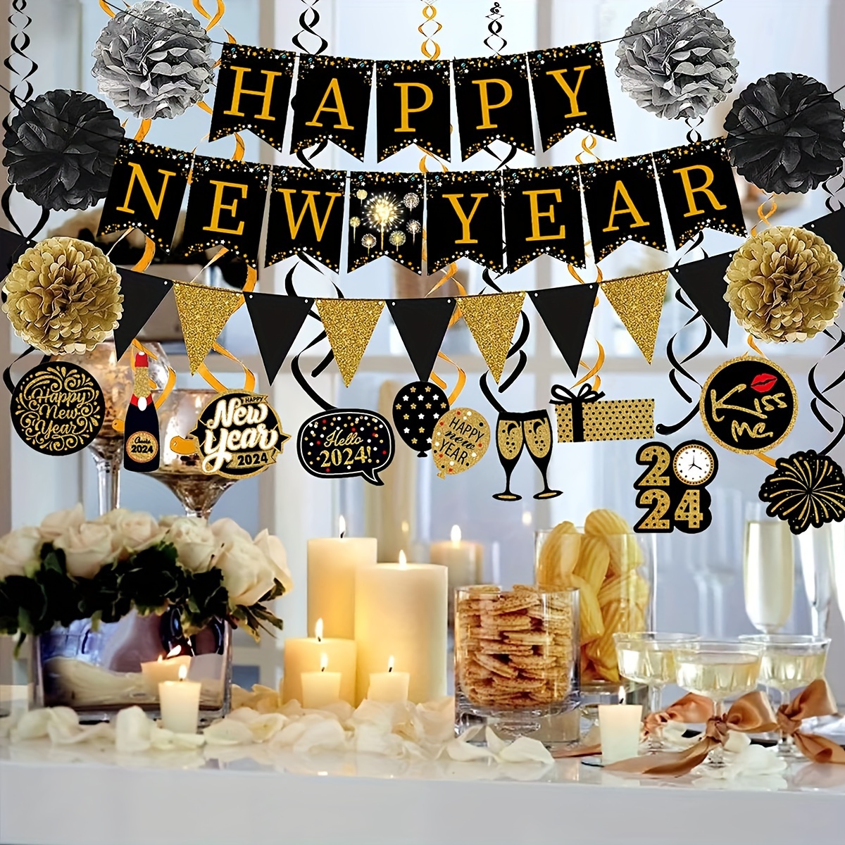 2024 Happy New Year Party Decorations Celebration Decor - Temu