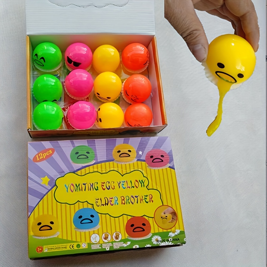 5pcs Yellow Round Vomiting & Sucking Lazy Egg Yolk Vent Stress Tricky Game  Relief Toys,The Puking Egg Tiktok Vomiting Disgusting Egg Yolk Ball Toy
