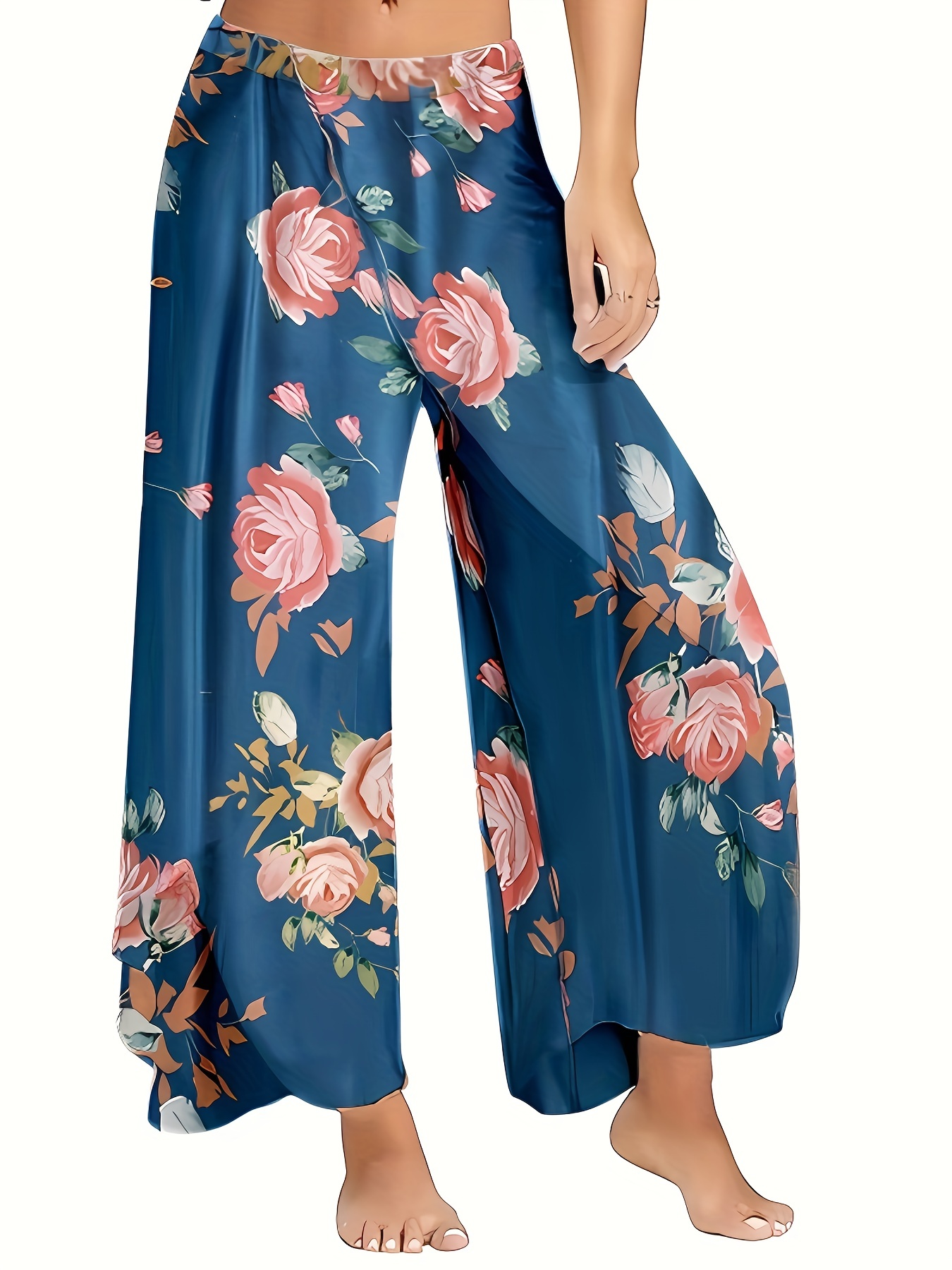 Pantalones Fluidos Estampado Floral Pantalones Casuales - Temu