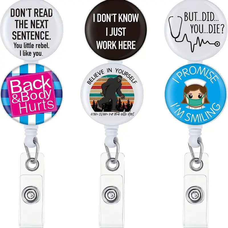 6 Packs Funny Nurse Retractable Badge Reel Funny Quote Badge Reels Holder Cute Nursing Badge Reel For Medical Work Office Doctor Nurse Name Tag Card
