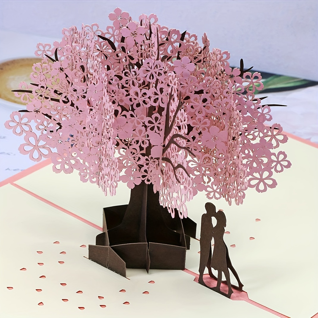 Une carte artisanale DIY, décoration de carte de fleur de cerisier, carte  en 3D avec des fleurs en relief, carte en papier vierge pour une lettre d'amour  romantique, carte cadeau pour anniversaire