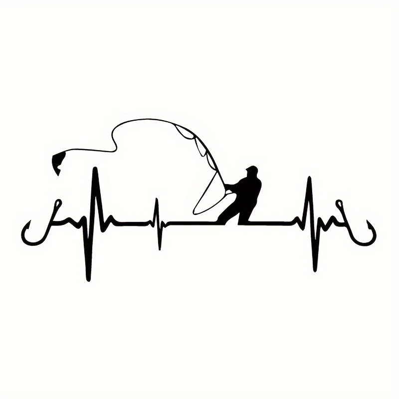 Funny Heart Fishing Electrocardiogram Car Sticker - Temu
