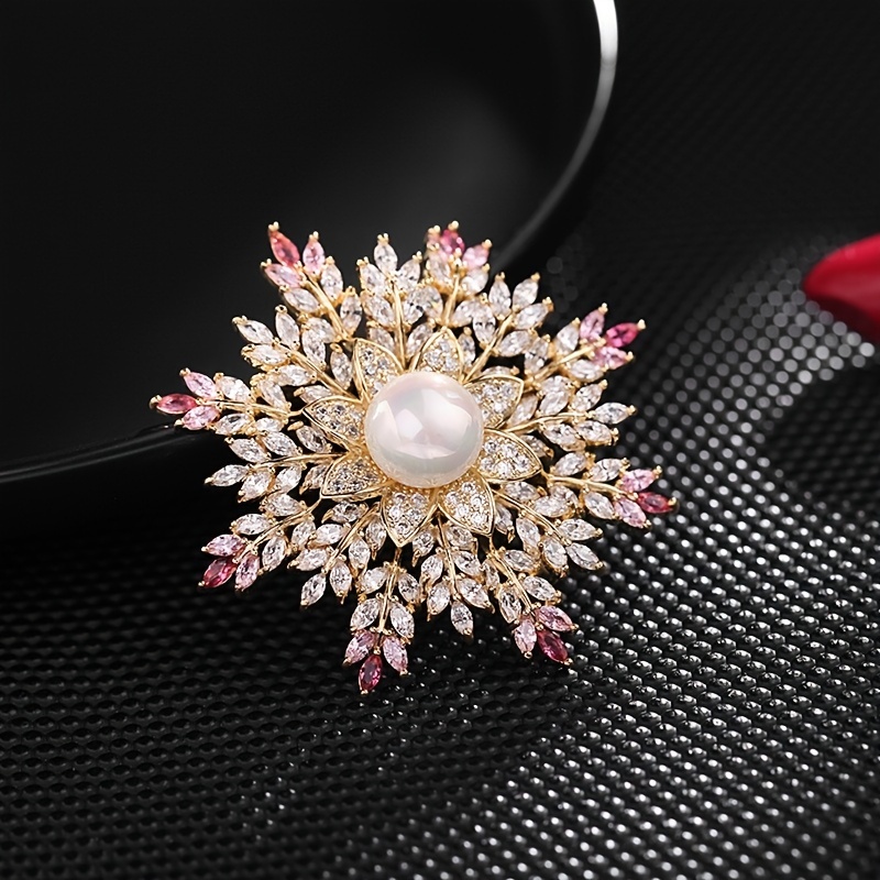 Temu Flower Brooch Pin, Fashion Petal Faux Pearl Elegant Exquisite Brooches Pins Decoration for Women Wedding Banquet Party Shirts Dresses,Black,$1.99