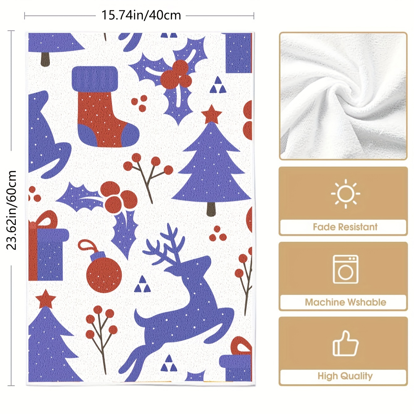 Christmas Pattern Dish Towels, Soft Absorbent Fingertip Towel