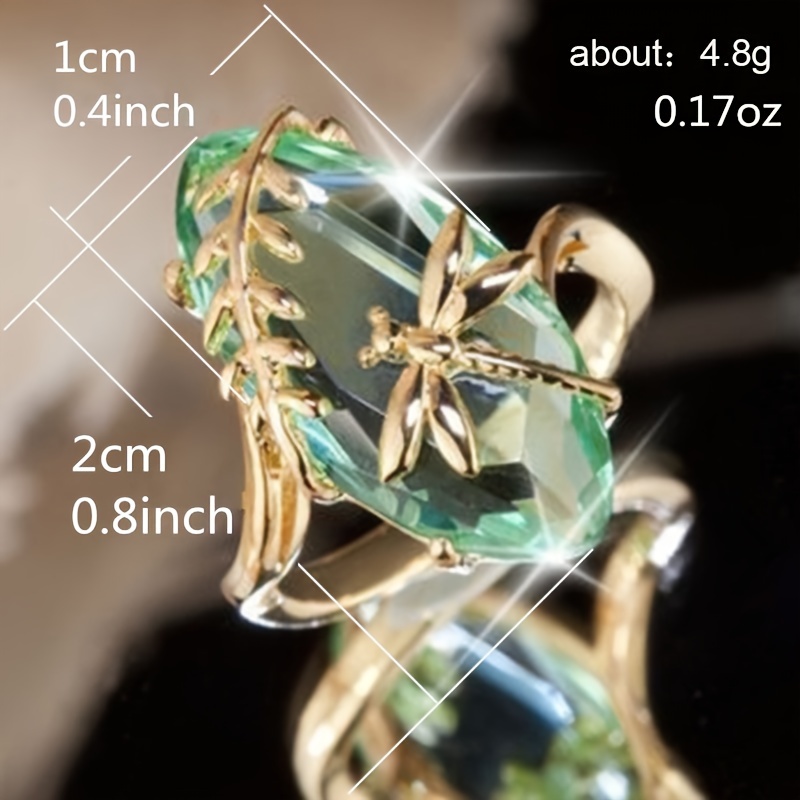 Oval Cut Green Zircon Ring Dragonfly Shaped Women's Ring