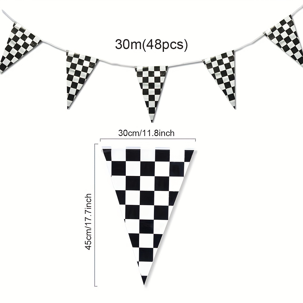1set 11.81*17.72inch Black And White Grid 1181.1inch Racing Flag F1 Racing  String Flag Triangle Hanging Flag Pull Flag