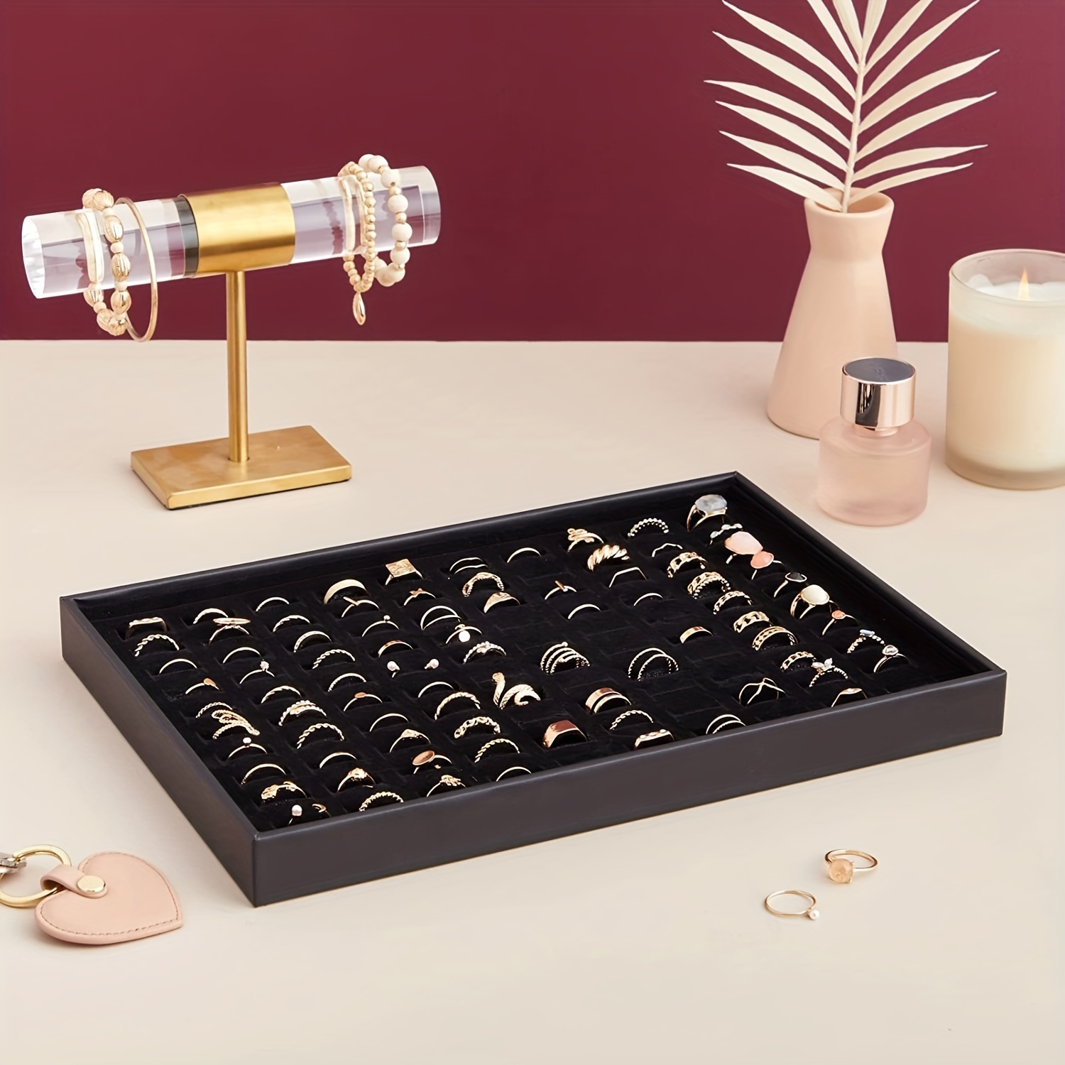 100 Slots Jewelry Ring Display Organizer Case Tray Holder Earring Storage  Box
