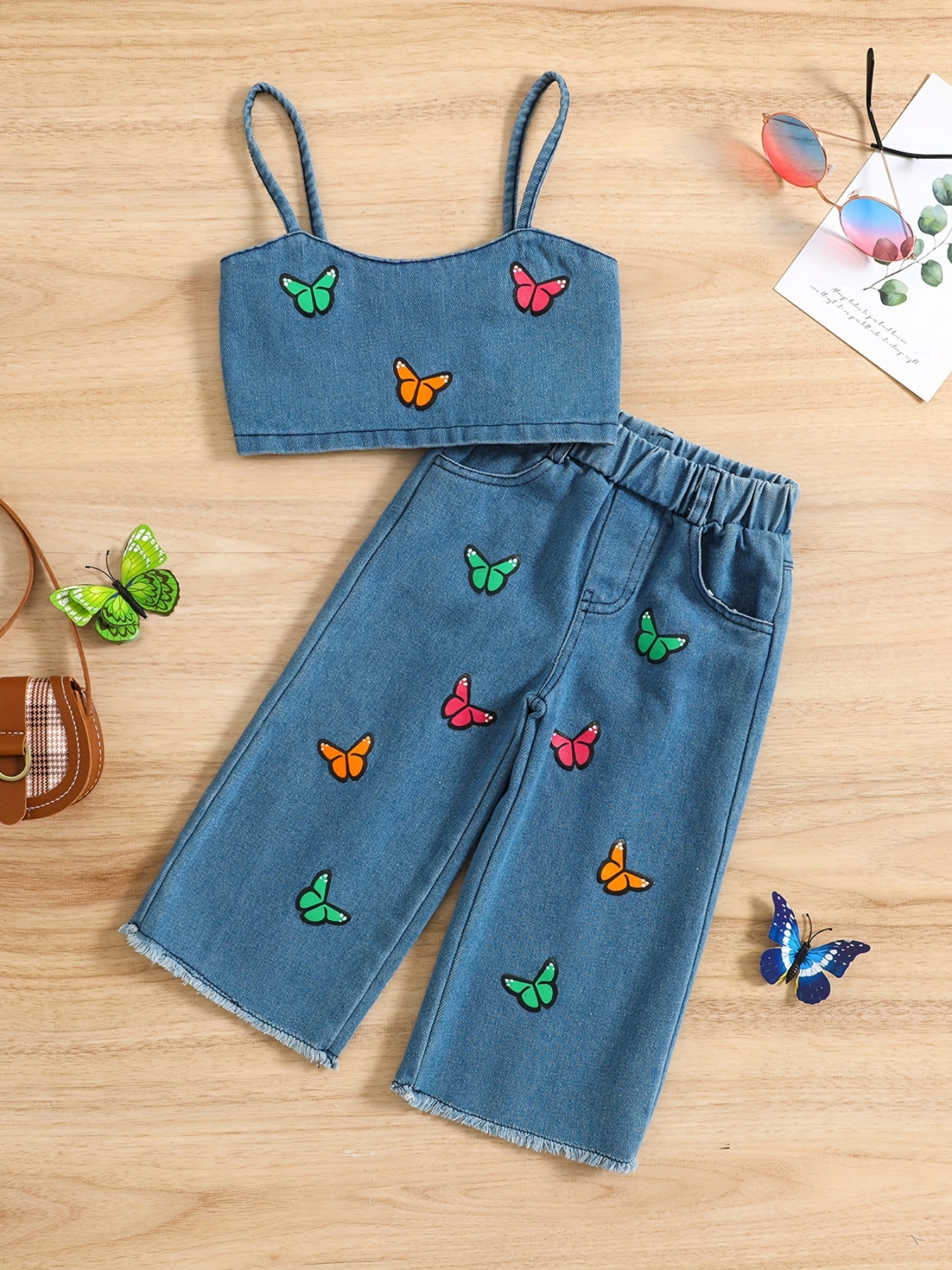 Toddler Girls Butterfly Graphic Cami Crop Top Hem Wide - Temu Canada