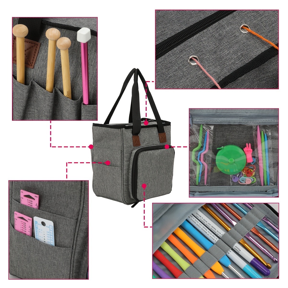 Crochet Bag Organizer Yarn Storage Organizer Portable Knitting Bag Yarn Bag  For Crochet Needle Sewing Tool