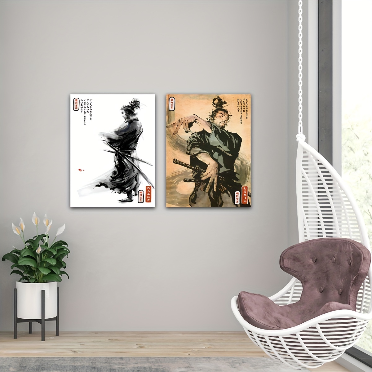 Pinturas de parede para sala de estar moderno feminino espadachim pôster 5  peças pinturas em tela