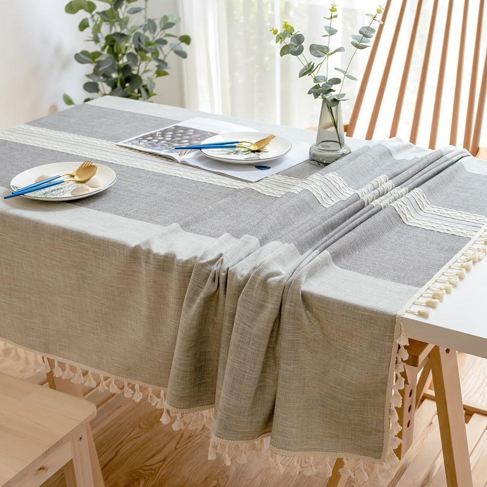 Embroidered Linen Table Cloth With Tassel Kitchen Dinner - Temu