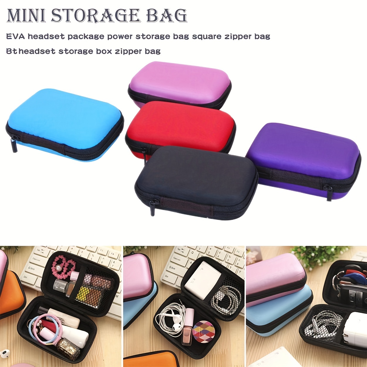 1pc Black Eva Mini Digital Accessories Storage Bag With Wrist Strap,  Compatible With Usb, Wireless Earphones, Data Cables For Organization