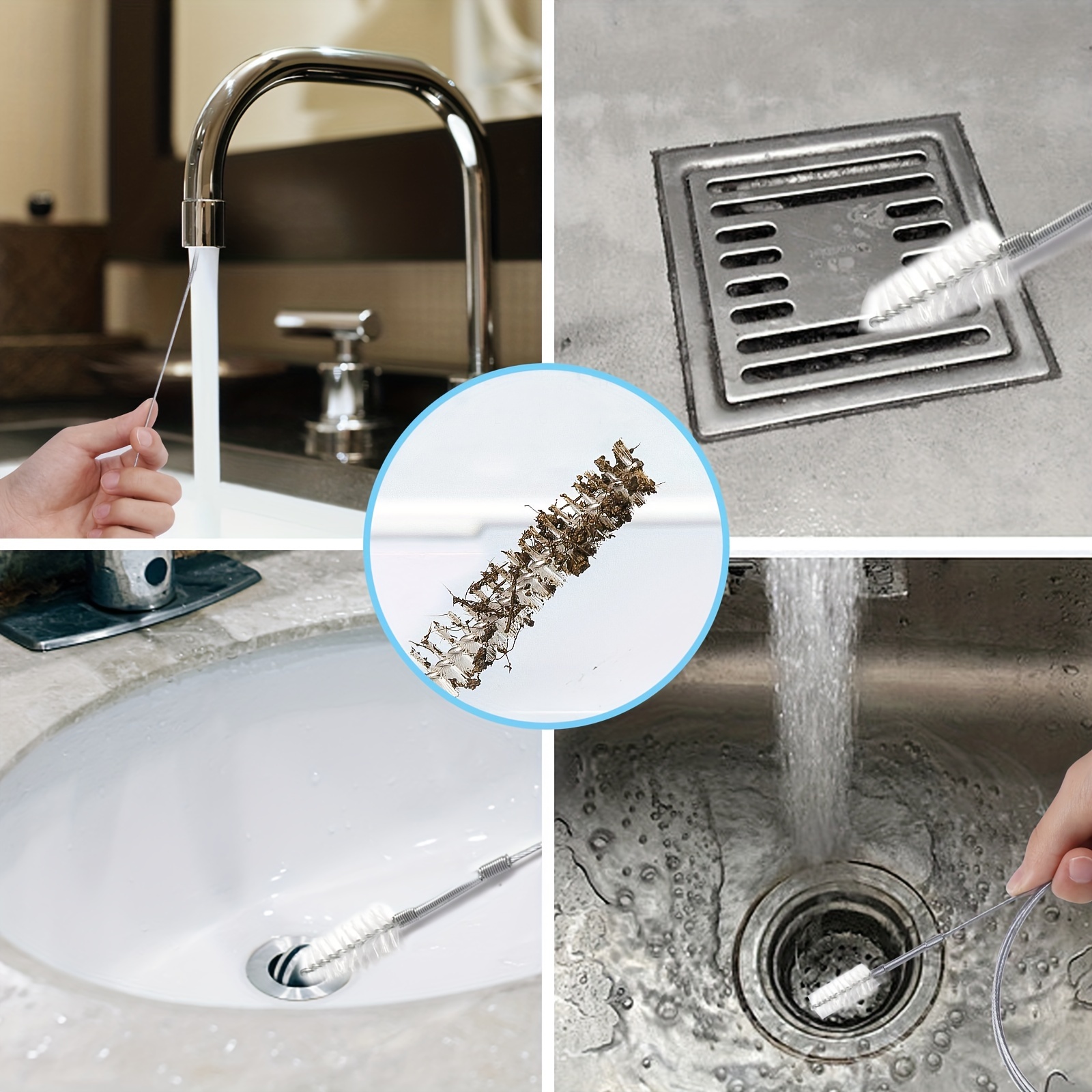 Drain Cleaner Brush - Flexible Thin Long Brush For Clog Free Sinks