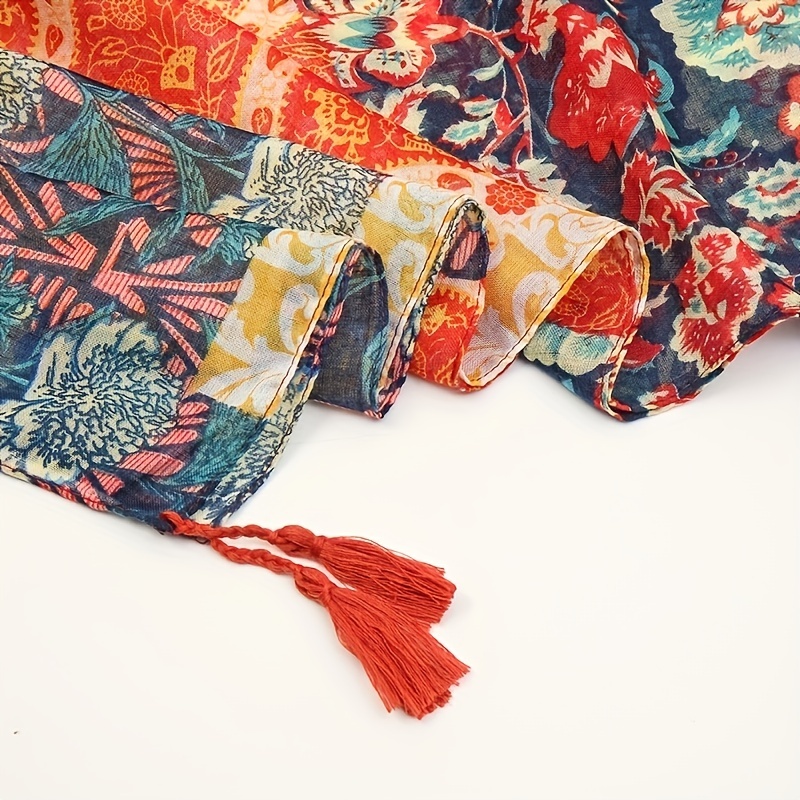 Boho hippy FLORAL beige cotton tassel LETTUCE OF LONDON scarf wrap pas –  Festival Stall LTD