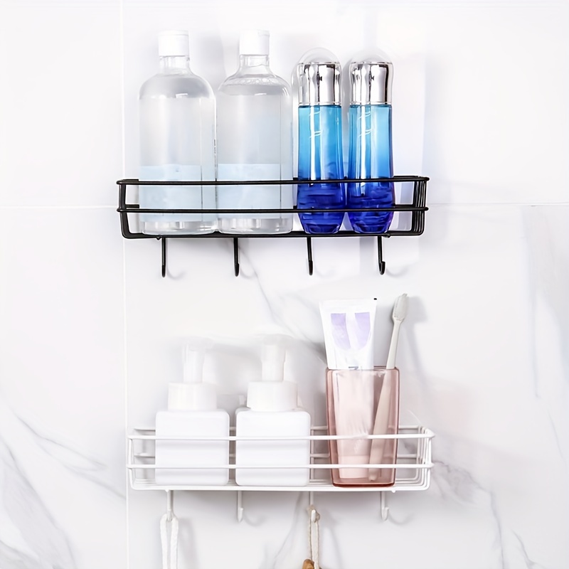 1pc Storage Rack With Hooks For Kitchen Bathroom Bedroom Office, Wrought  Iron Bathroom Shelf, Punch Free Hanging Shelf, Organizer Stuff