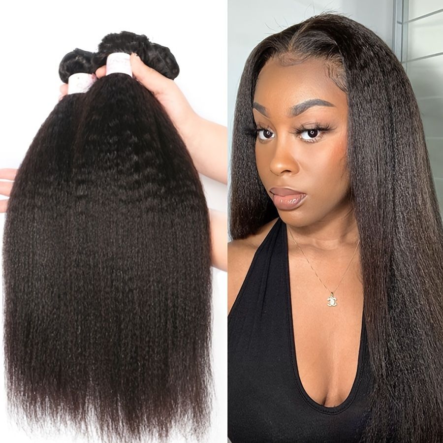 1pc Natural Human Hair Bundles Weave Yaki Straight Remy Hair Extensions  Professional Soft Yaki Straight Texture | Free Shipping For New Users | Temu