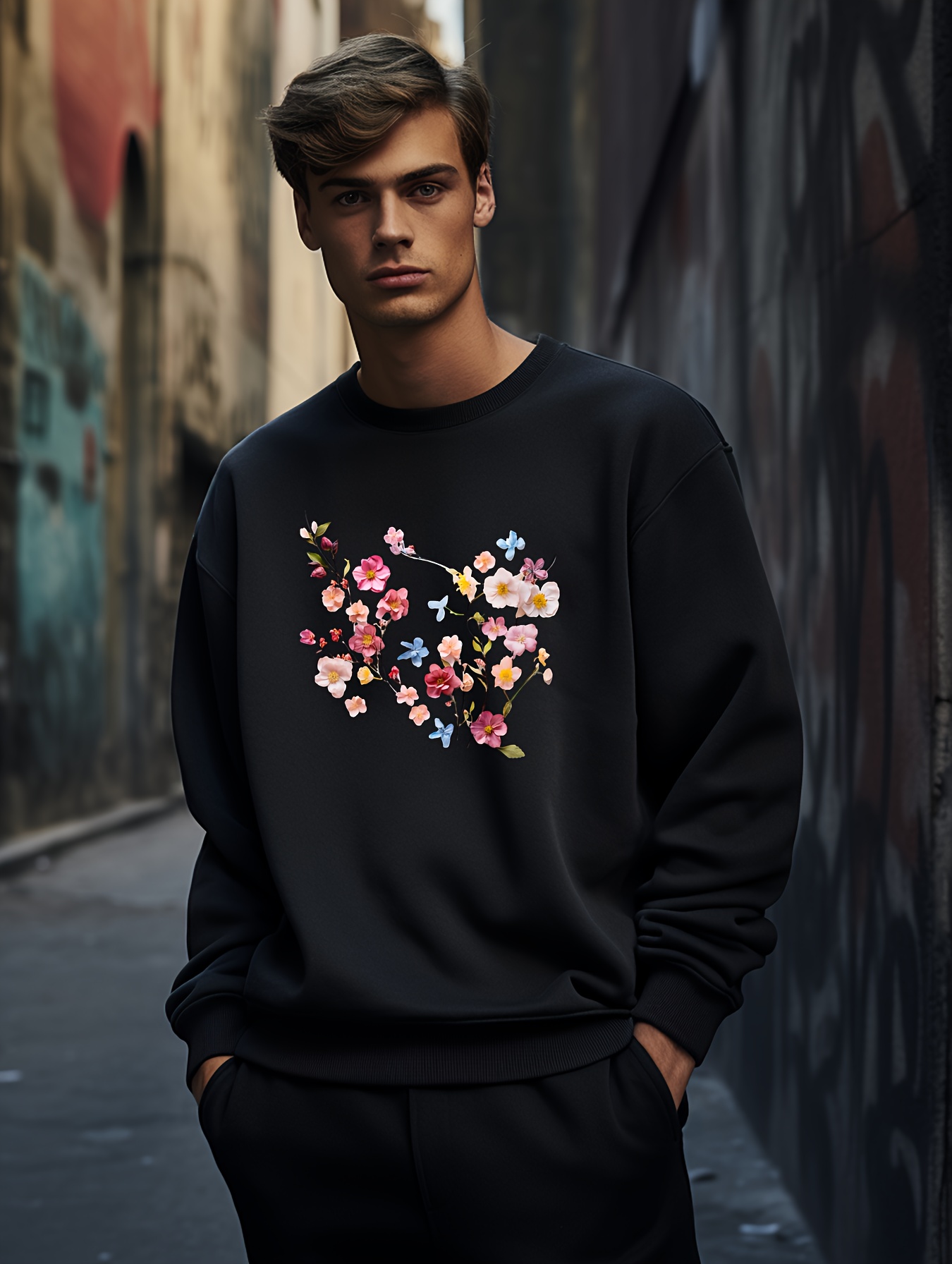 Mens floral cheap crewneck sweatshirt