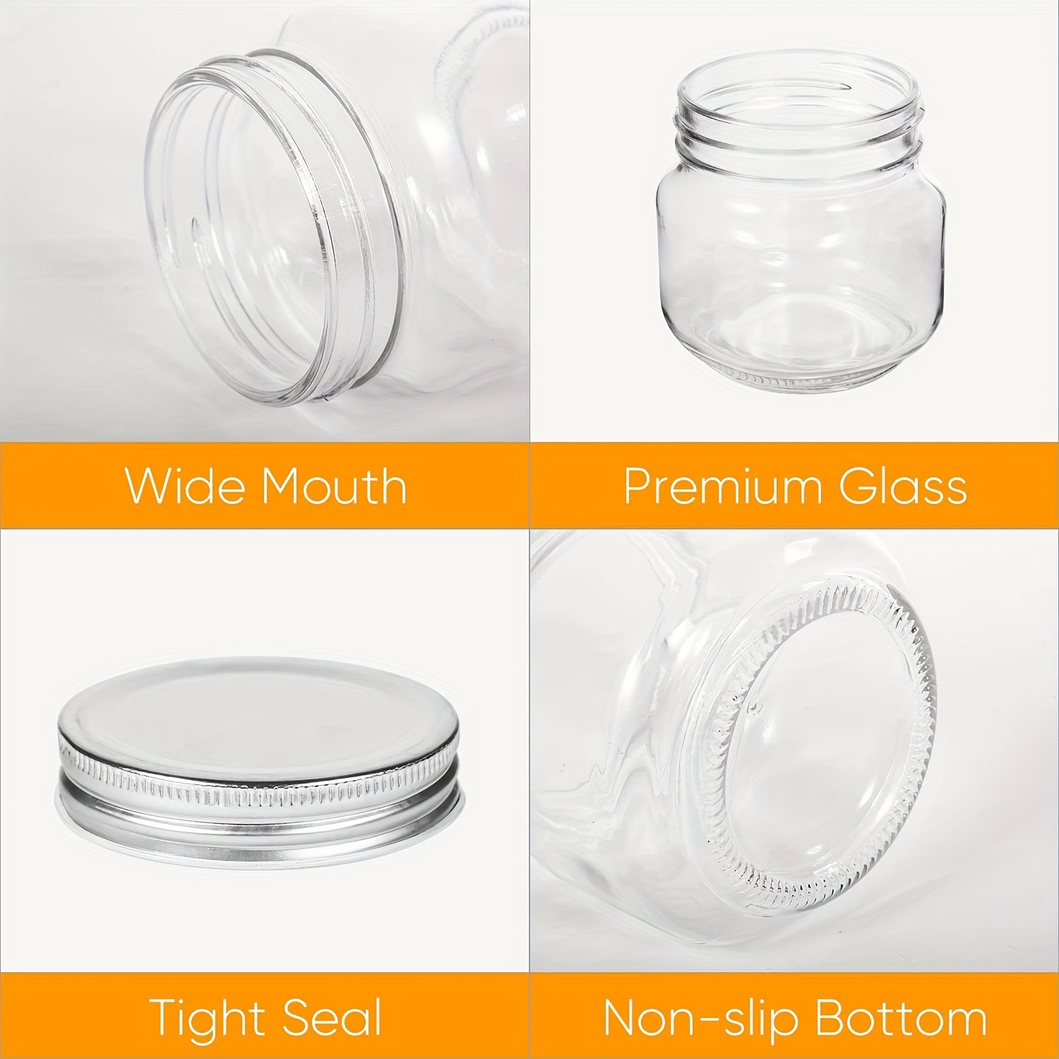 Glass Jars With Lids, (about ), Regular Mouth Lids With Straps, For Pickle,  Honey, Fish Sauce, Herbs, Jelly, Jam, Wedding Gifts, Shower Favors, Kitchen  Accessories - Temu