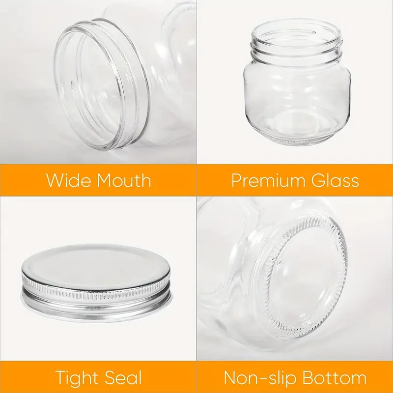 Glass Jars With Lids, (about ), Regular Mouth Lids With Straps, For Pickle,  Honey, Fish Sauce, Herbs, Jelly, Jam, Wedding Gifts, Shower Favors, Kitchen  Accessories - Temu