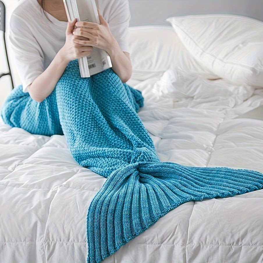 1pc mermaid tail blanket soft crochet mermaid blanket for women   sofa sleeping blanket cool birthday wedding mothers day gift blanket details 2