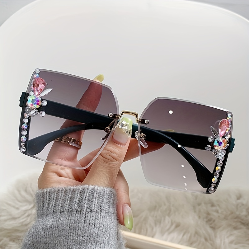Oversized Rhinestone Sunglasses Gradient Sun Shades UV400