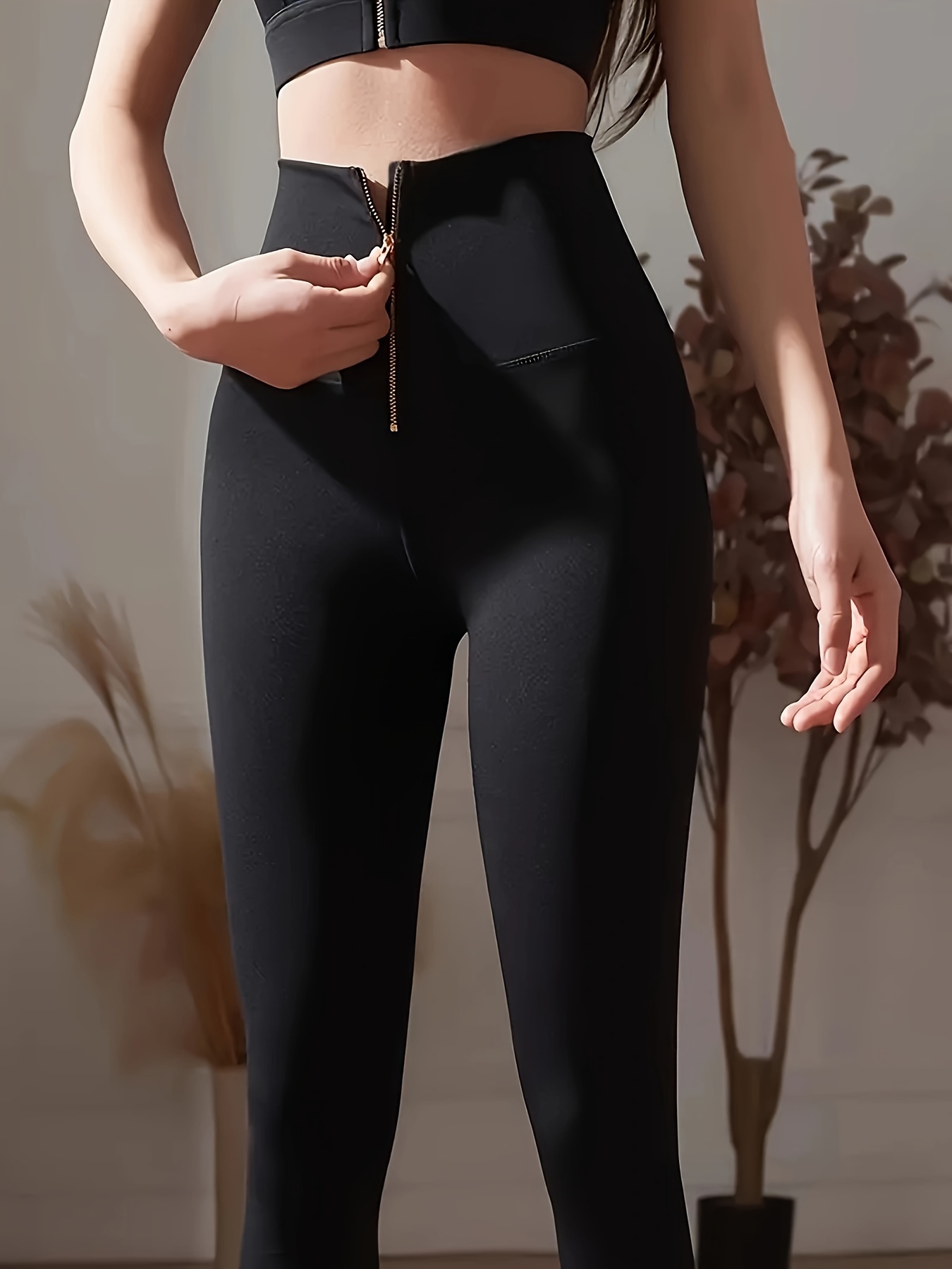 Solid Color Zipper High Waist Yoga Pants Butt Lifting - Temu New