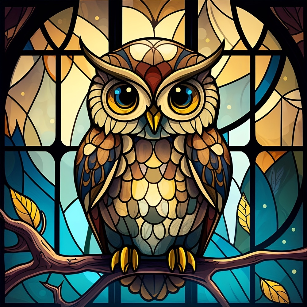 1pc 11.8×11.8 Inch Diy 5d Diamond Painting Colored Glass Owl Wall