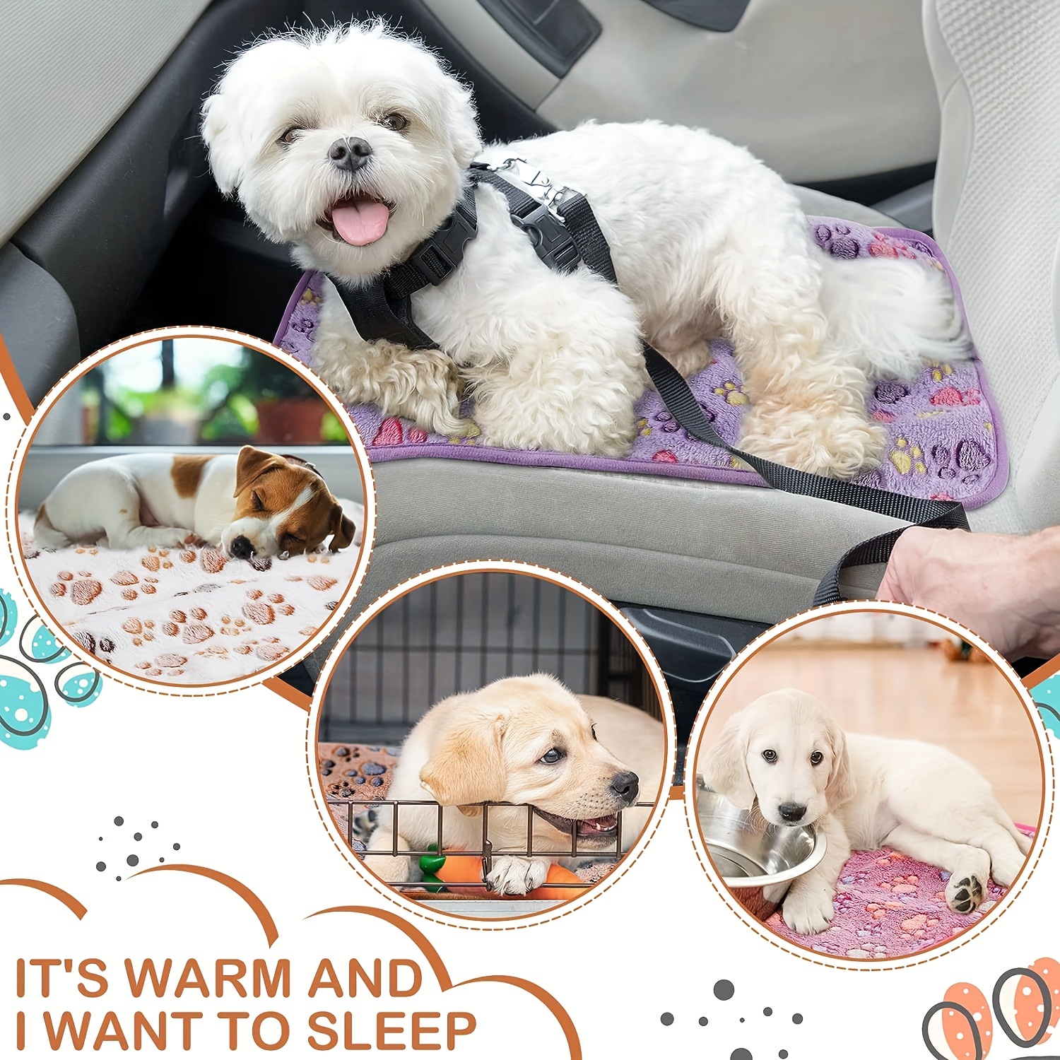 1pc Pet Cage Mat Dog Blanket Paw Print Fleece Blanket Warm Soft Sleeping Mat