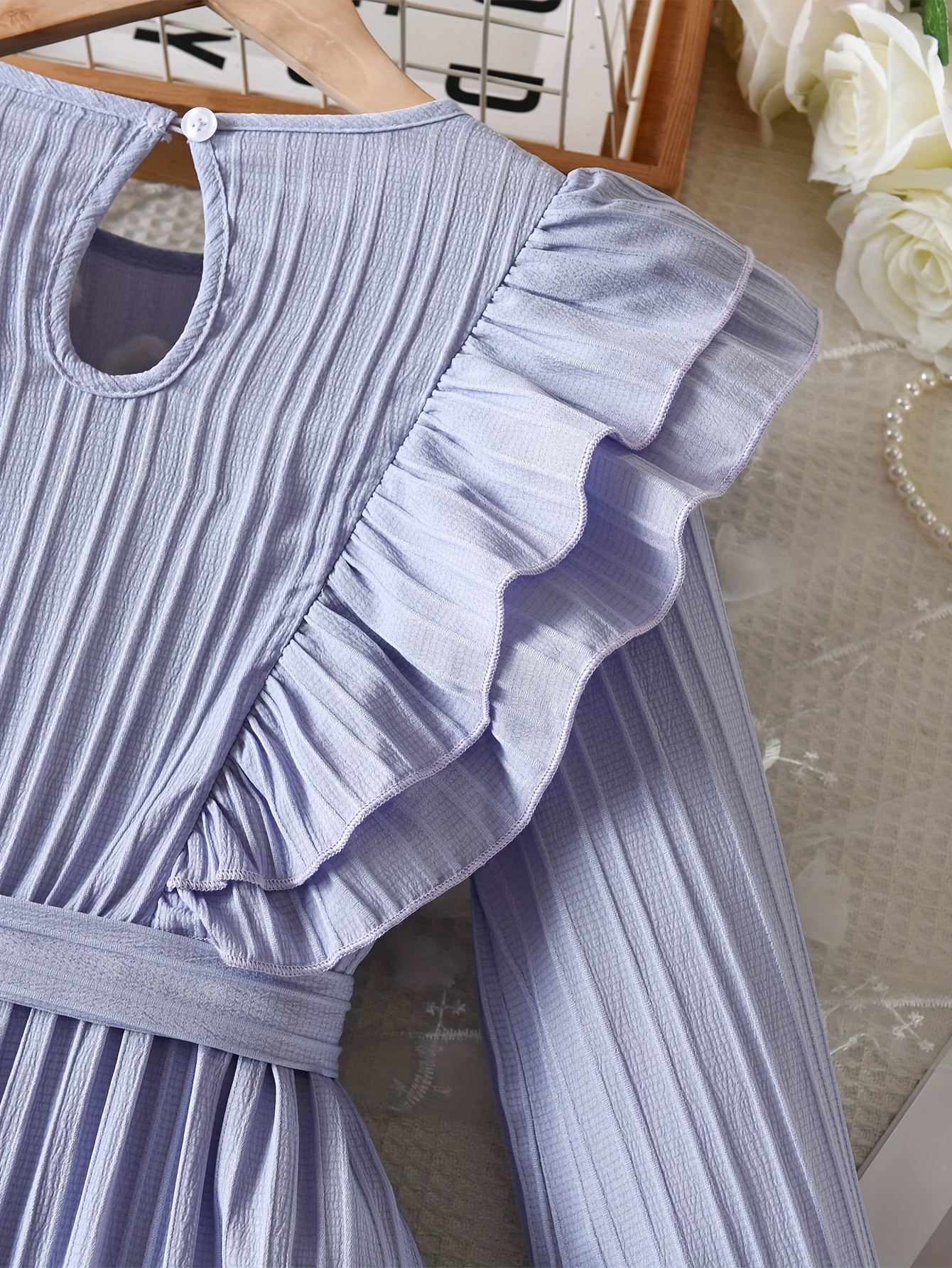 elegant ruffle trim long sleeve dress girls - Temu