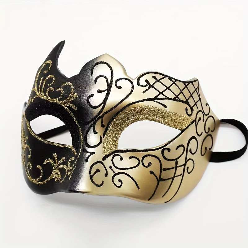 

1pc, Masquerade Party Mask, Half-face Spray Paint Eye Mask, Men's And Women's Golden Powder Plastic Mask, Gadgets