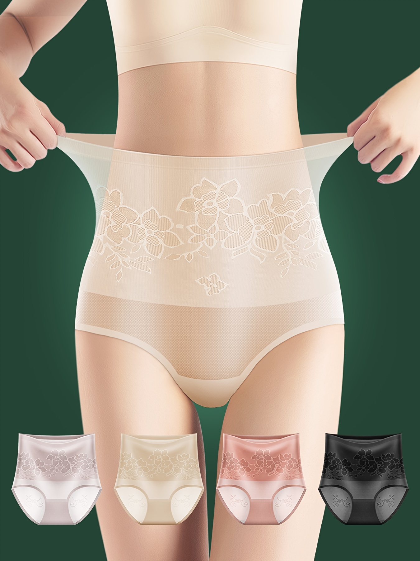 4pcs/Set Women's High Waisted Breathable Triangle Panties With Lace And  Pattern Print