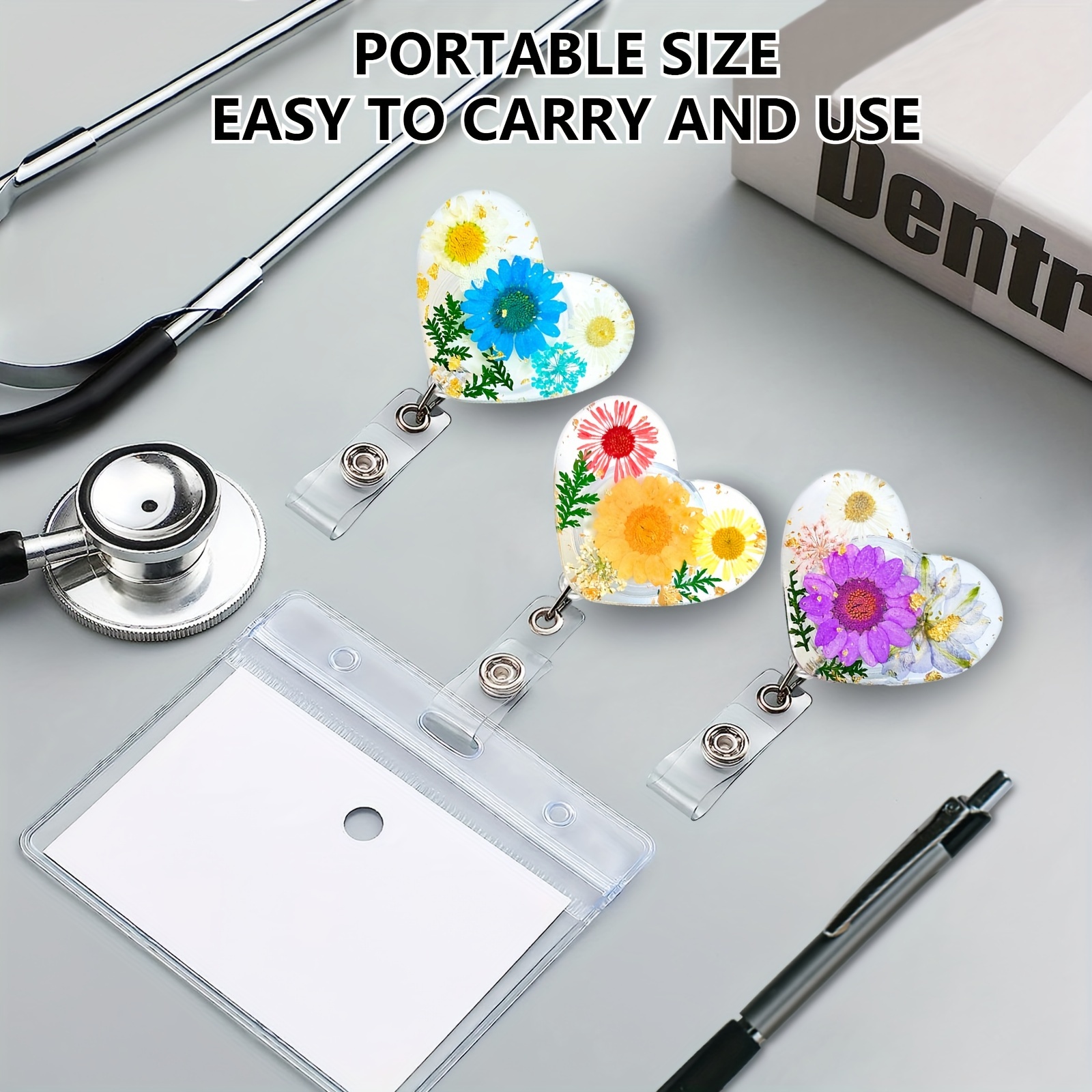 Flower Nurse Badge Reel Retractable Easy Pull Buckle Office School