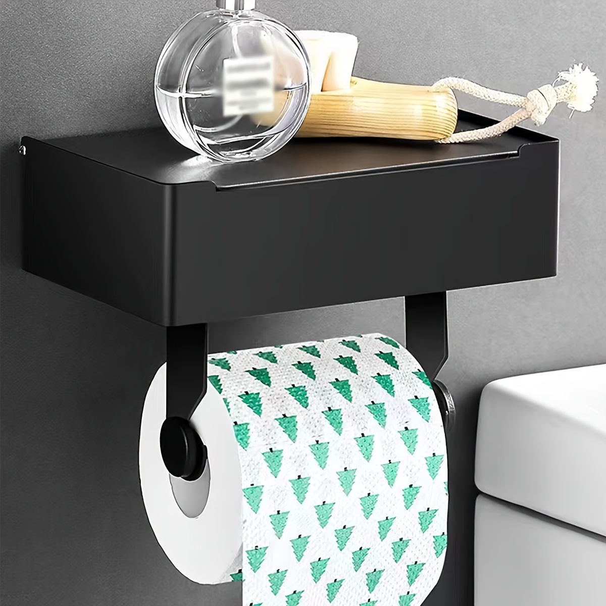 Multi-functional Toilet Paper Roll Tissue Holder Bathroom Black A