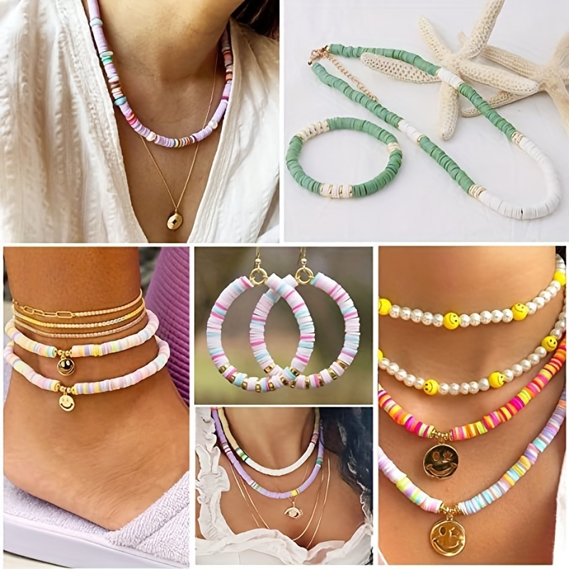 6000pcs Clay Beads Bracelet Kit - 24 Colors Flat Round Polymer Spacer  Jewelry Making Include Pendant Charms Elastic String Necklace Heishi Letter