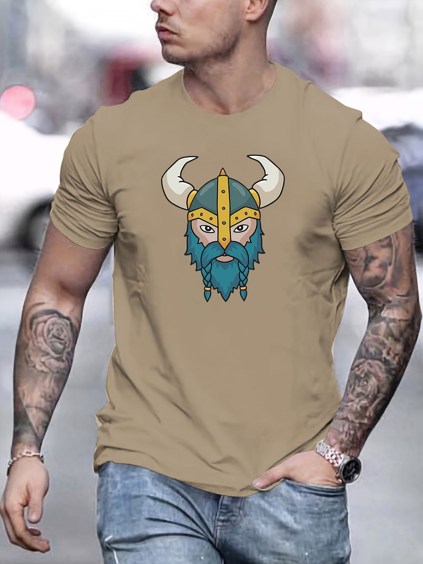 Viking T-shirt Vintage 3d Vikings Pattern Print Tops Oversized