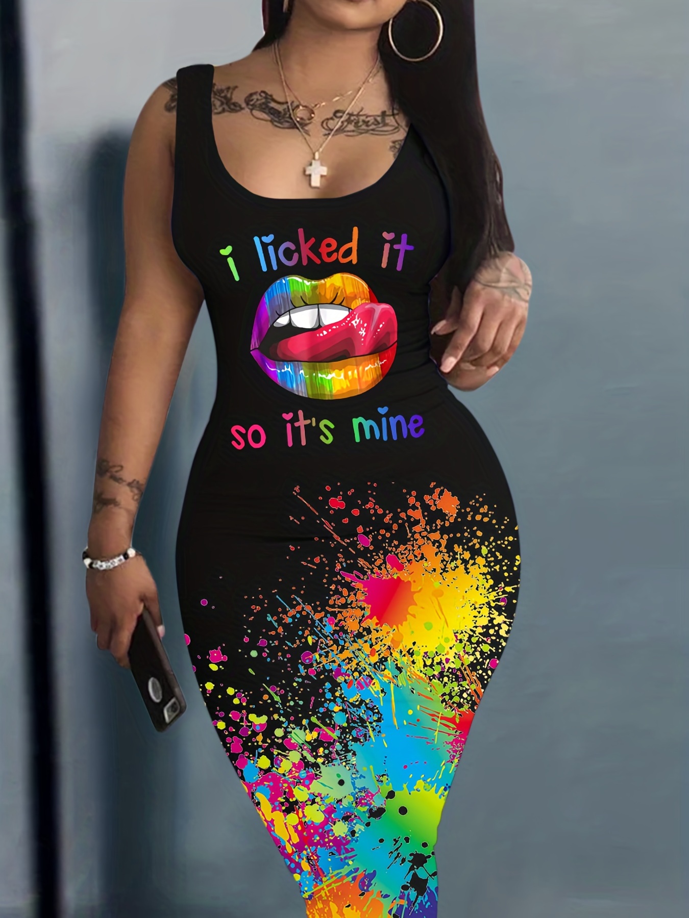 I Licked It Print Tank Dress Sleeveless Casual Dress For Summer Spring Women's Clothing
