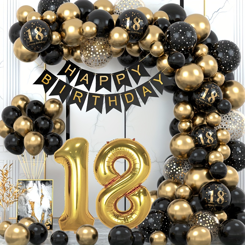 38pcs Black Golden Birthday Decorations Men Women Black Golden White Foil  Confetti Latex Balloons Happy Birthday Banner Pom Poms Metallic Fringe  Curtains Birthday Party Supplies, Discounts Everyone