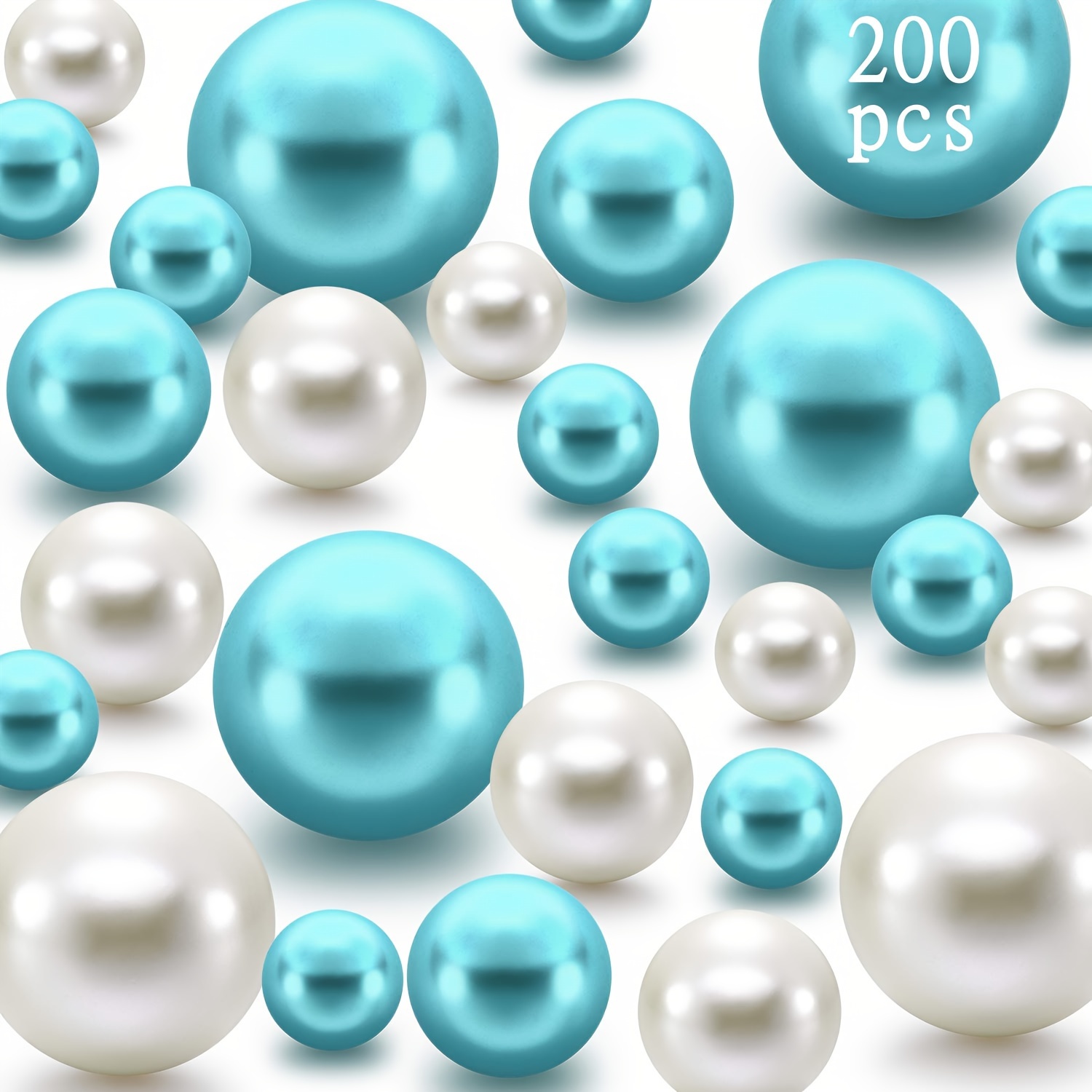 

200pcs Pearl For Vase Filler Pearl Bead Vase Centerpieces Bead For Brush Holder Assorted Round Faux Bead For Home Wedding Table Decor, 10/20 Mm (creamy White, Turquoise)