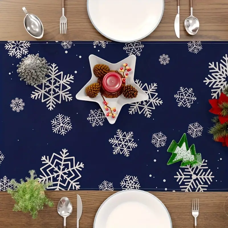 Dark Blue Snowflake Table Runner Christmas Table Decor Kitchen Dining Room  Holiday Decor 