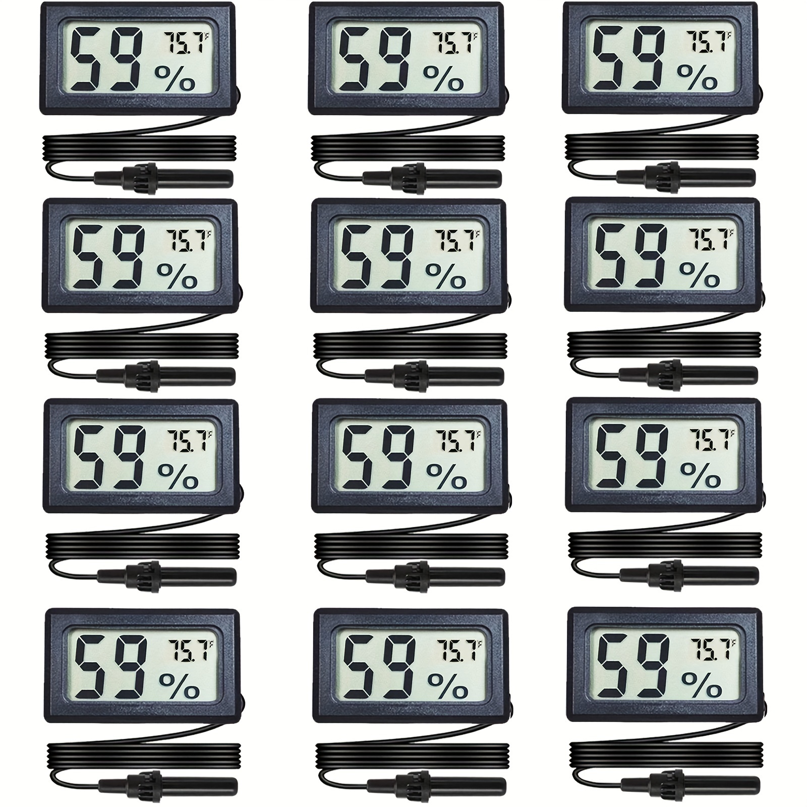 4/6/12pcs Mini Hygrometer Thermometer Meter With Probe, Digital LCD Monitor  With Fahrenheit For Reptile Incubator Brooders, Garden, Greenhouse, Cellar